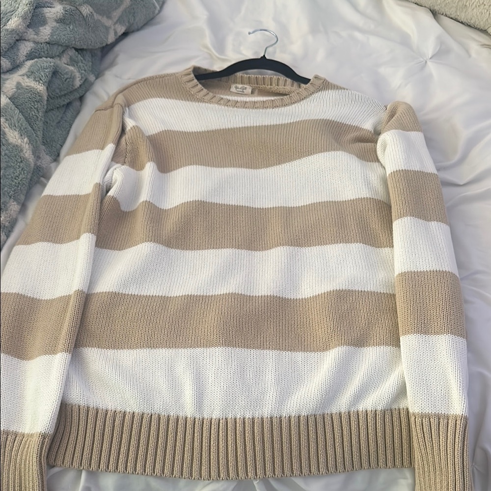 Striped Tan and White Women's Sweater